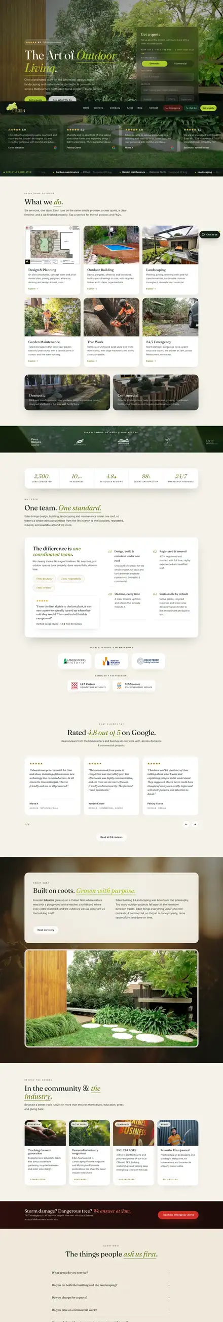 Eden Building & Landscaping website, built by Scalus